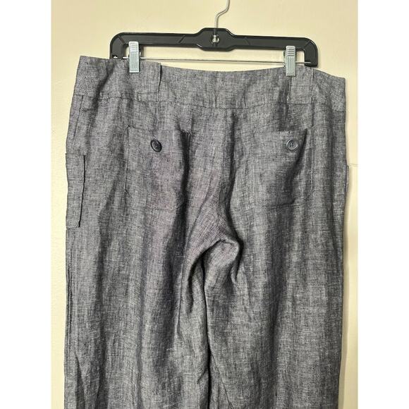 Twenty One Womens Large Pants LINEN Blue Wide Leg Coastal Sustainable Lagenlook - Picture 4 of 8